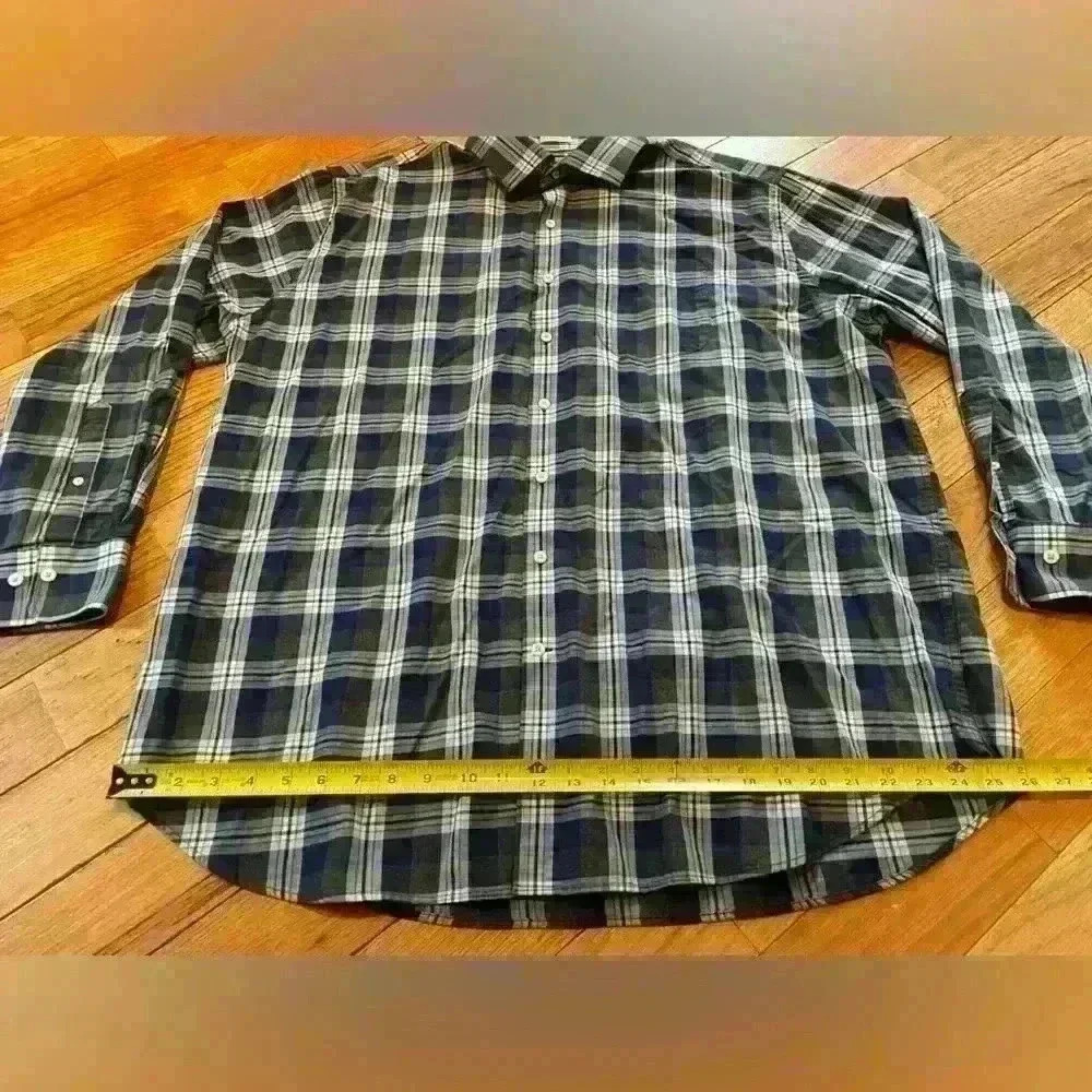 Peter Millar Button Down Shirt Men's Size XXL Blue/Gray Plaid Long Sleeve Pocket - Picture 8 of 11